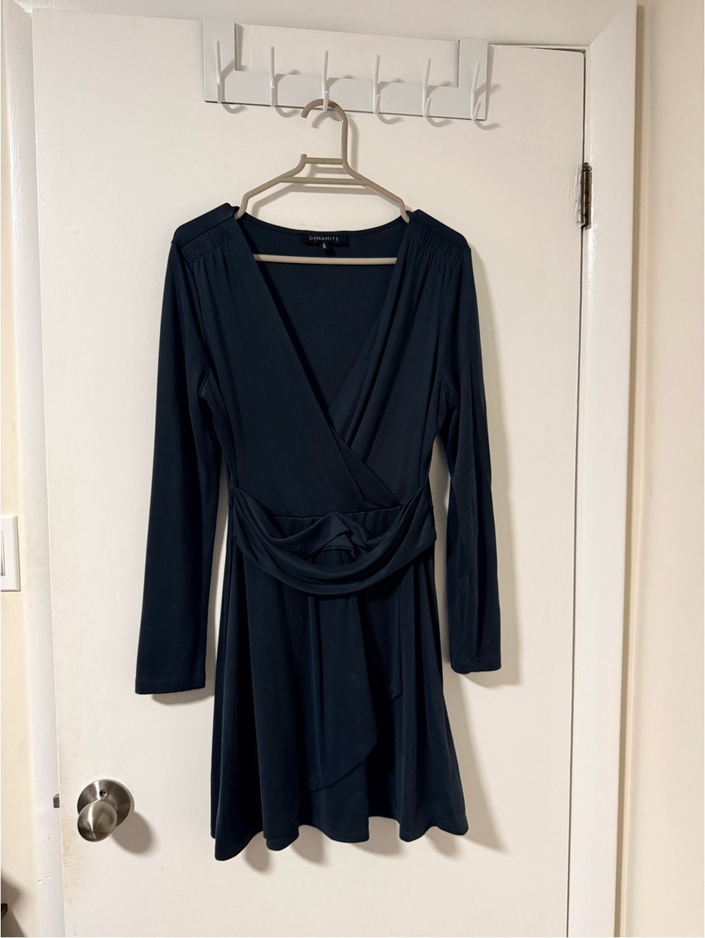 Dynamite Navy Long-Sleeve Faux Wrap Dress